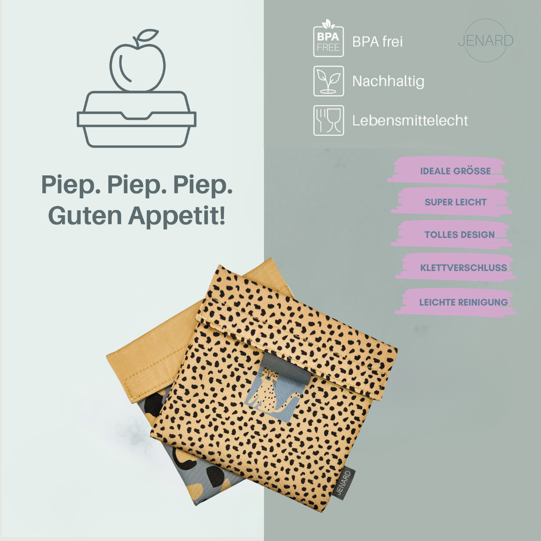 JENARD® Snack-Taschen/Brot-Taschen Set (2er-Pack) I Leo-Design | BPA-frei