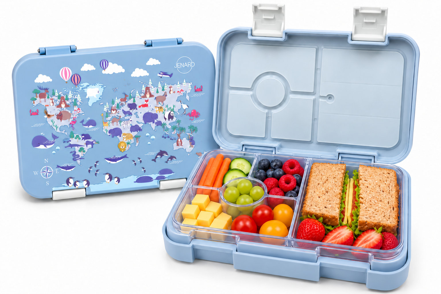 Brotdose Kinder auslaufsicher mit Fächern – Bento Lunchbox Kindergarte – JENARD