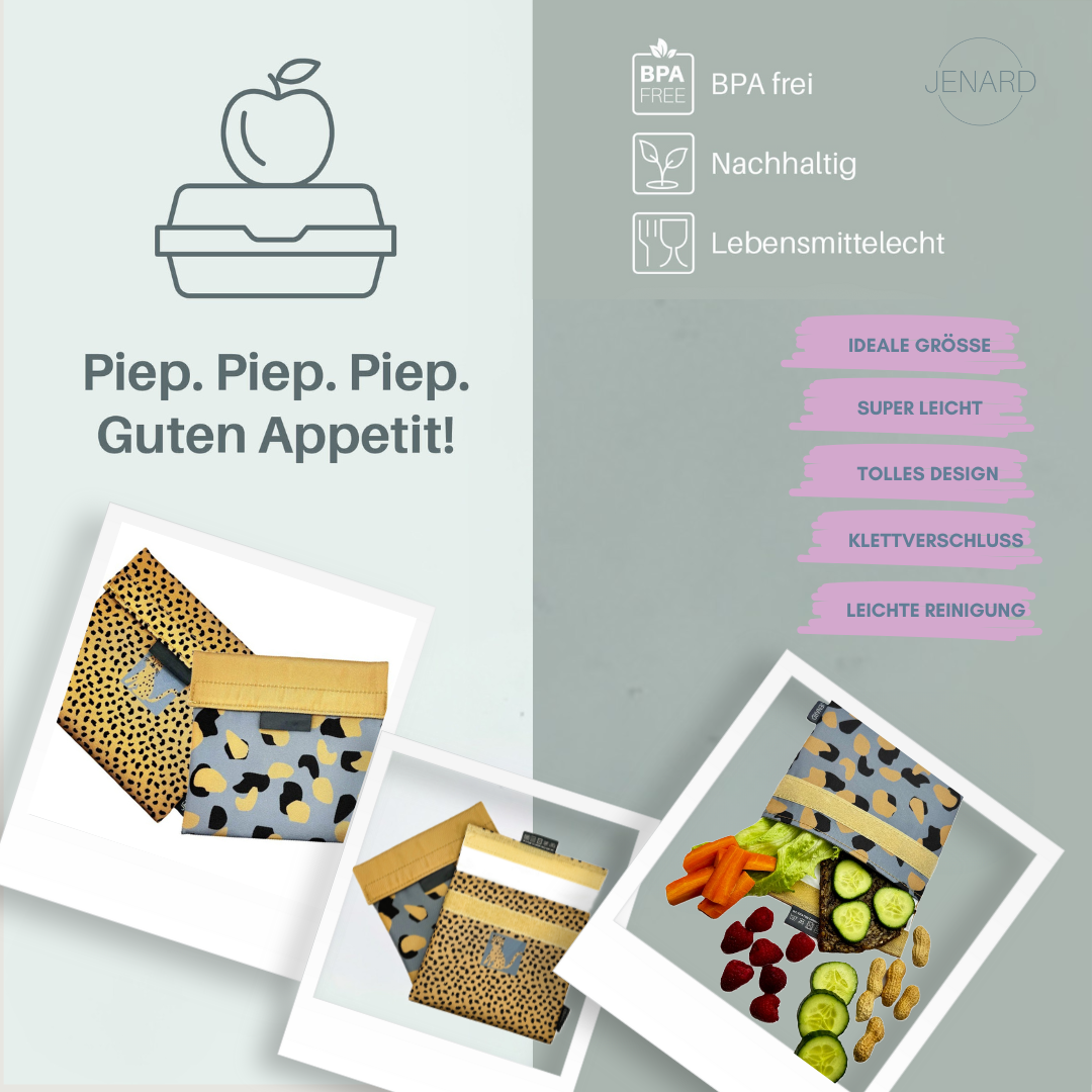JENARD® Snack-Taschen/Brot-Taschen Set (2er-Pack) I Leo-Design | BPA-frei