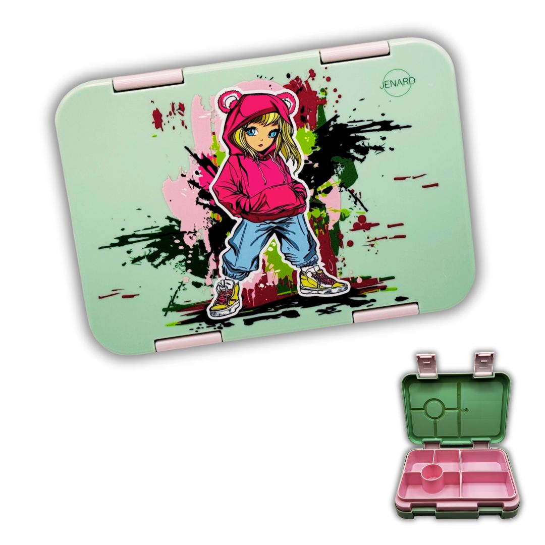 Jenard Brotdose für Kinder mit Fächern. Sehr robuste, flexible und praktische Lunchbox, ideal für die Schule. Coole Bentobox in Mintgrün / Girl