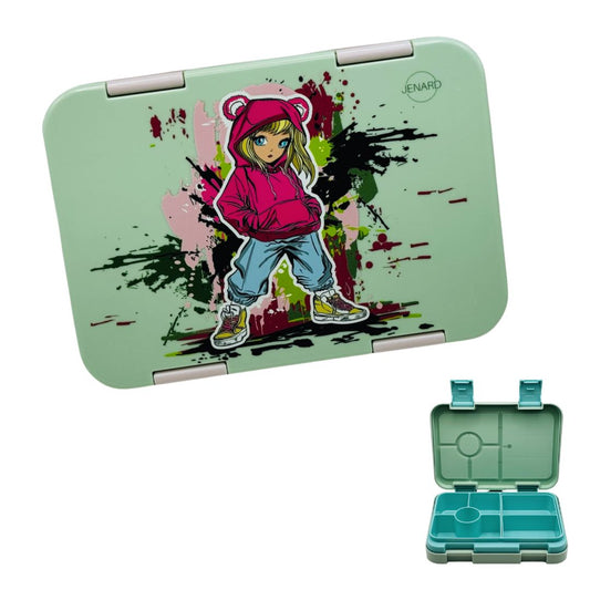 Jenard Brotdose für Kinder mit Fächern. Sehr robuste, flexible und praktische Lunchbox, ideal für die Schule. Coole Bentobox in Mintgrün / Girl