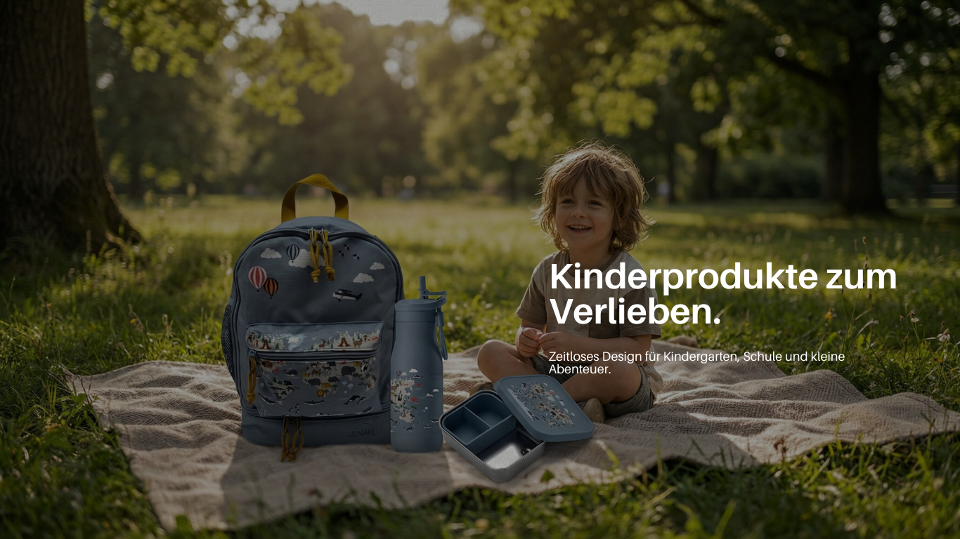 Brotdose & Trinkflasche Set für Kinder – Blau / Weltkarte mit Tiere
