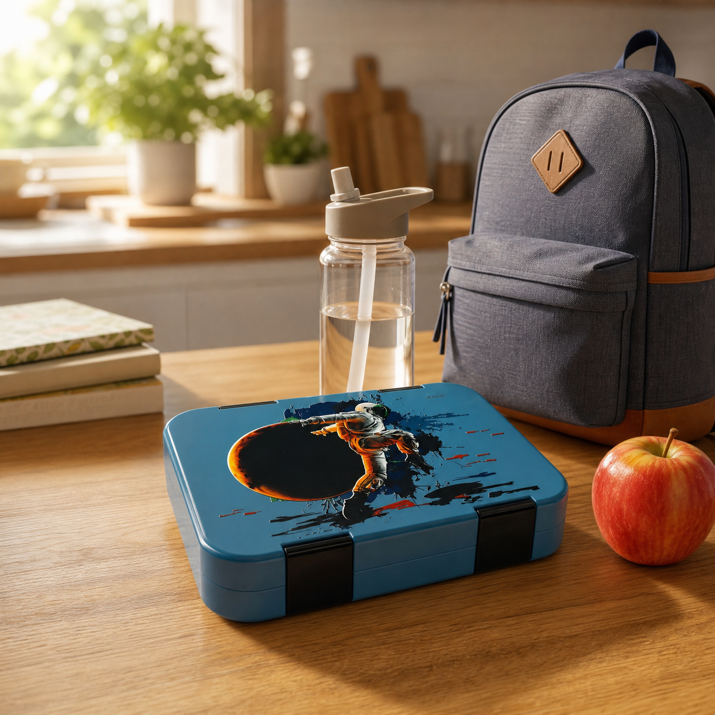 Jenard Lunch Box for Kids with Compartments. Very robust, flexible, and practical lunchbox, ideal for school. Cool Bento Box in Blue / Astronaut