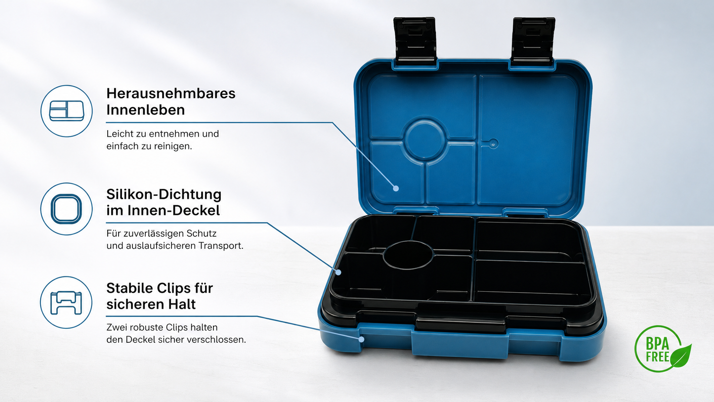 Jenard Lunch Box for Kids with Compartments. Very robust, flexible, and practical lunchbox, ideal for school. Cool Bento Box in Blue / Astronaut