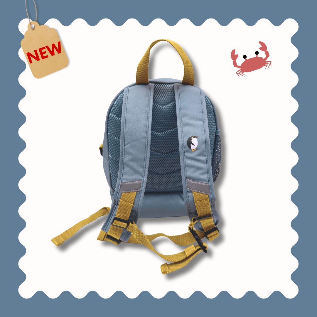 Jenard® Kinderrucksack – Leichter Rucksack für Kindergarten, Schule, Sport & Ausflüge | mit Trinkflaschenfach, Reflektoren | Blau / Weltkarte mit Tiere