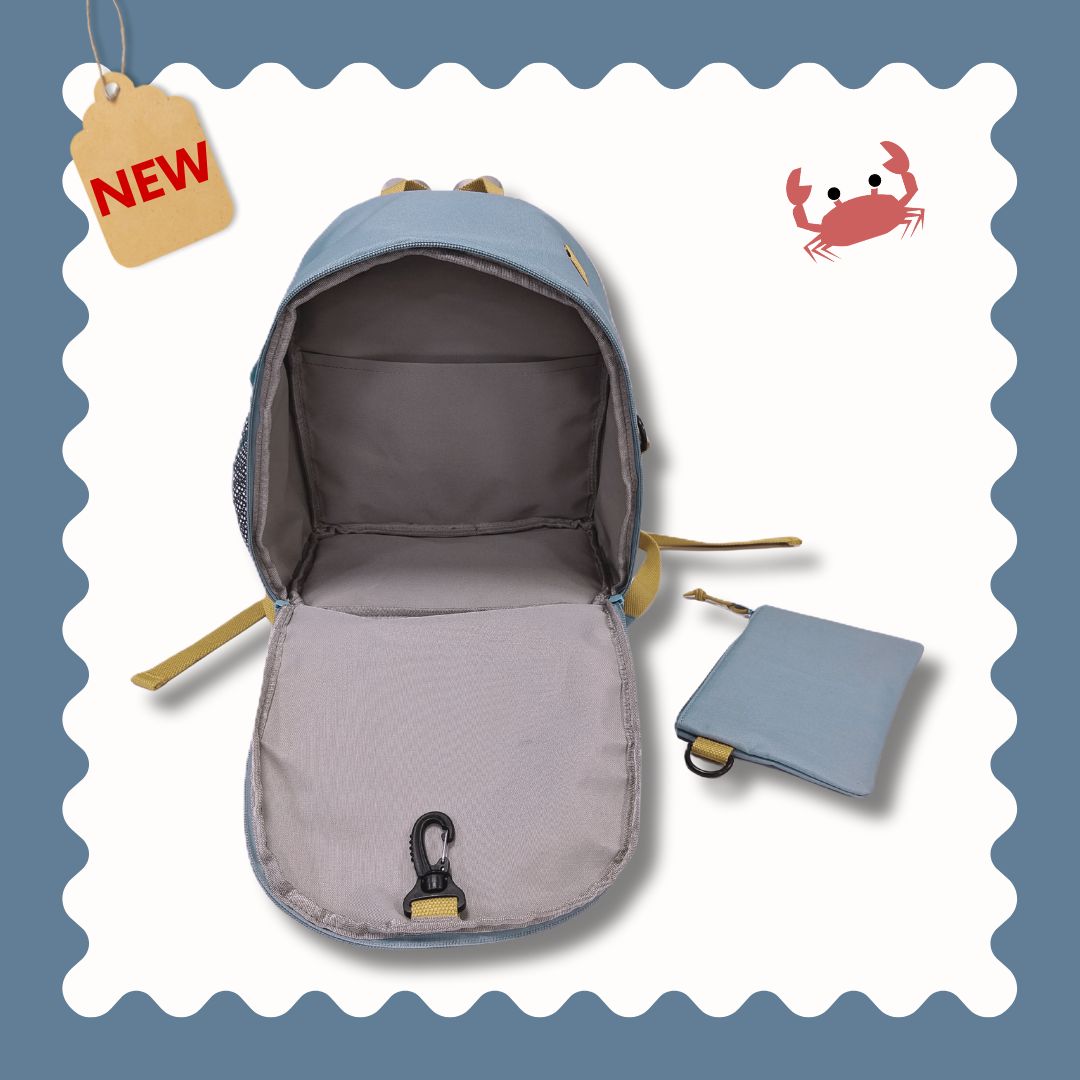 Jenard® Kinderrucksack – Leichter Rucksack für Kindergarten, Schule, Sport & Ausflüge | mit Trinkflaschenfach, Reflektoren | Blau / Weltkarte mit Tiere