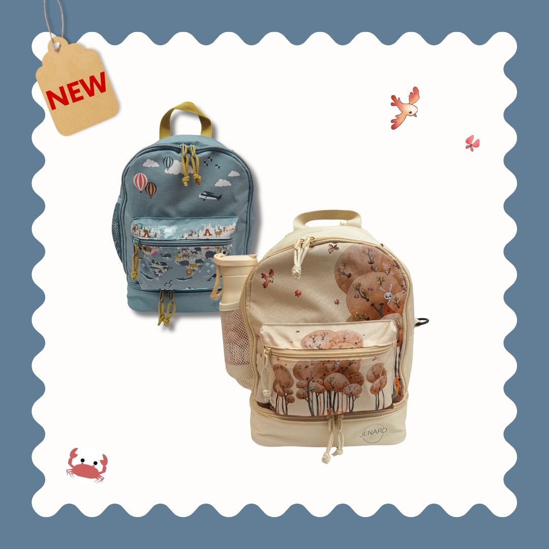 Jenard® Kinderrucksack – Leichter Rucksack für Kindergarten, Schule, Sport & Ausflüge | mit Trinkflaschenfach, Reflektoren | Blau / Weltkarte mit Tiere