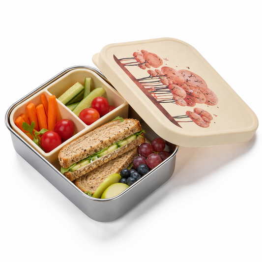 JENARD® Lunch Box for Kids, Stainless Steel with Silicone Lid, incl. Divider - Cream / Forest Animals