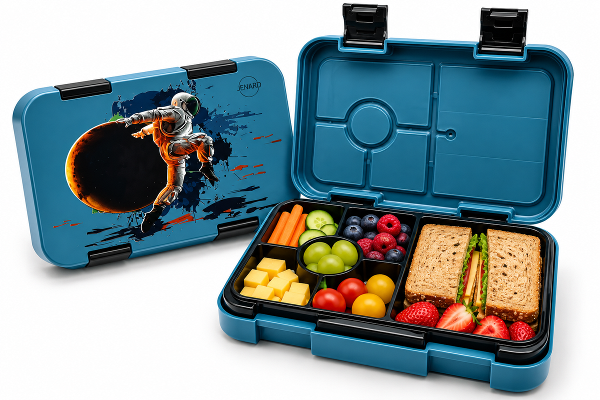 Jenard Lunch Box for Kids with Compartments. Very robust, flexible, and practical lunchbox, ideal for school. Cool Bento Box in Blue / Astronaut