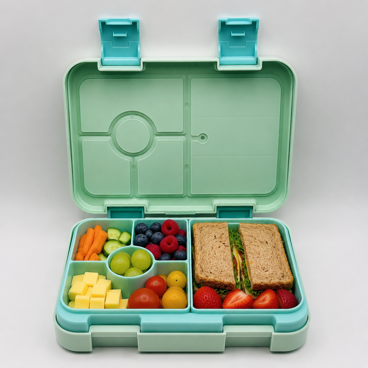 Jenard Lunch Box for Kids with Compartments. Very sturdy, flexible, and practical lunchbox, ideal for school. Cool Bento Box in Mint Green / Footballer