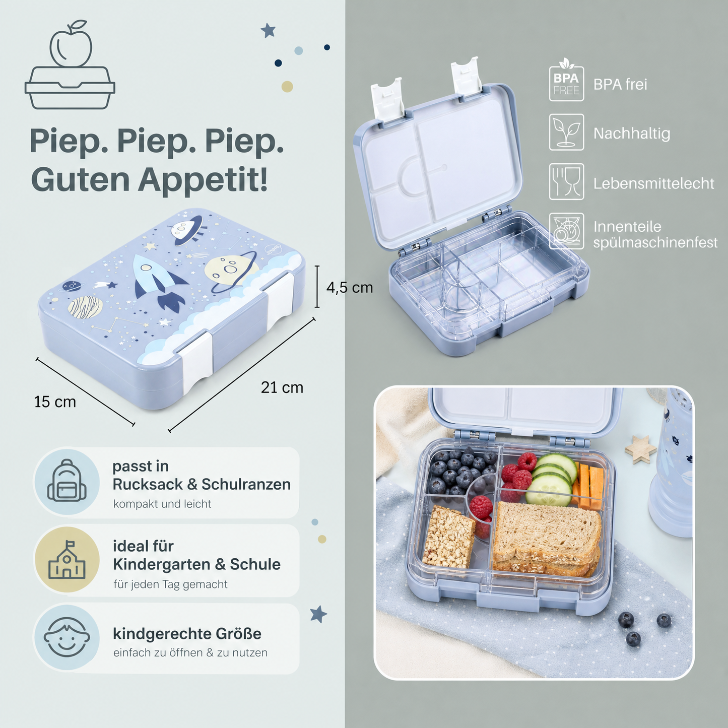 JENARD® Lunch Box, Bento Box, Vesper Box for Kids - Blue / Space