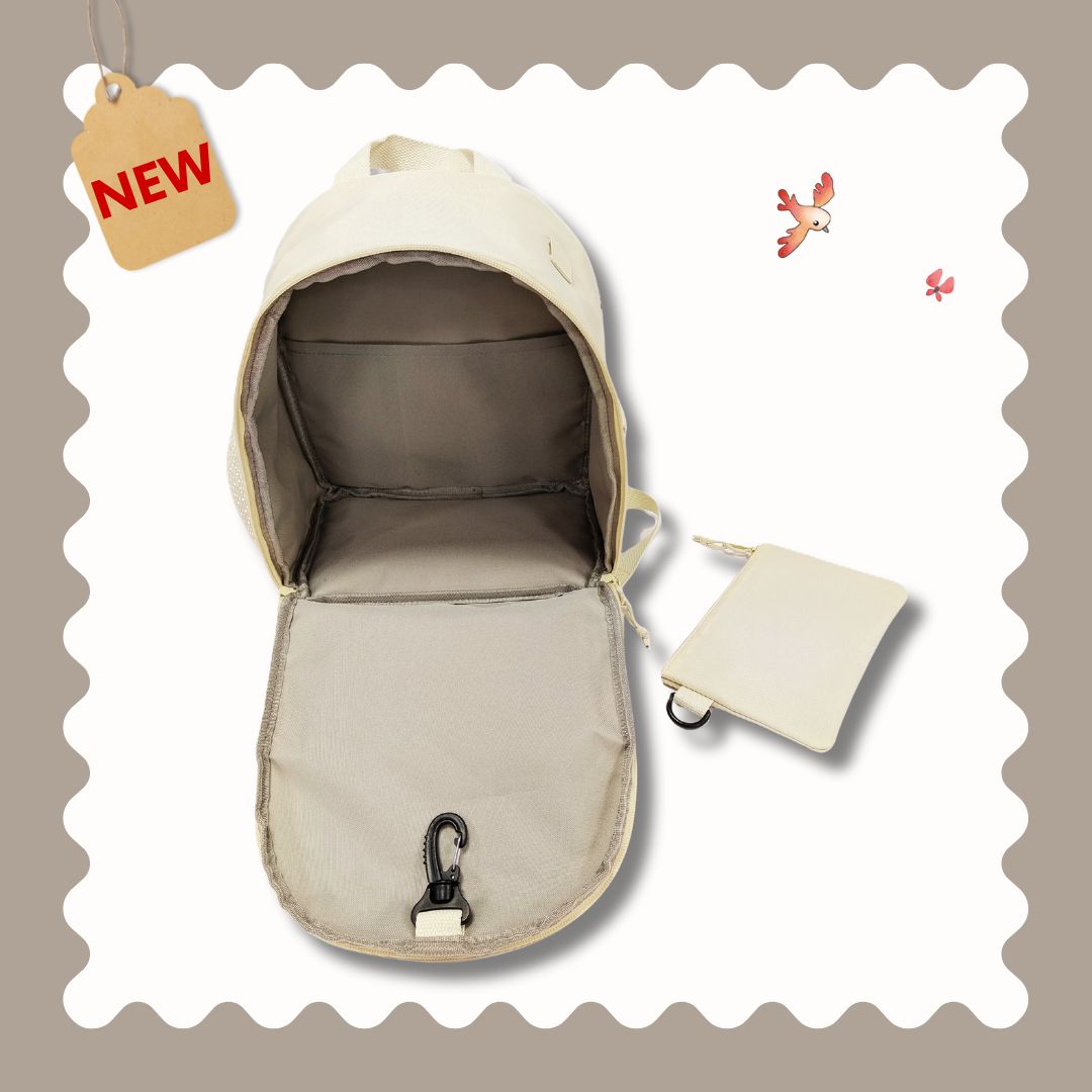 Jenard® Kinderrucksack – Leichter Rucksack für Kindergarten, Schule, Sport & Ausflüge | mit Trinkflaschenfach, Reflektoren | Creme / mit Tiere im Wald