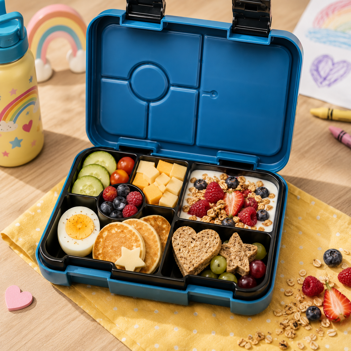 Jenard Lunch Box for Kids with Compartments. Very robust, flexible, and practical lunchbox, ideal for school. Cool Bento Box in Blue / Astronaut