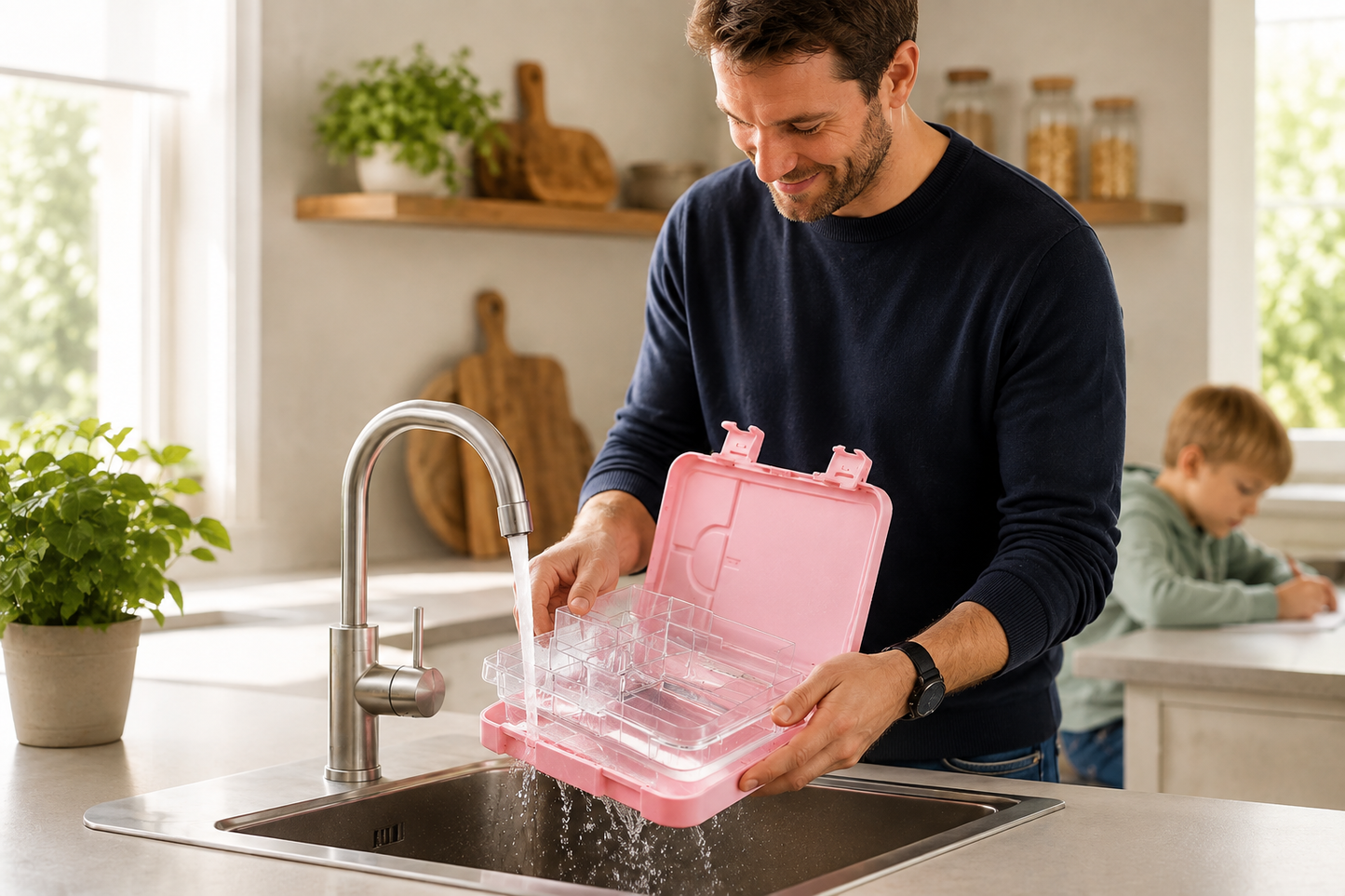 JENARD Brotdose & Trinkflasche Set für Kinder – Rosa | Regenbogen