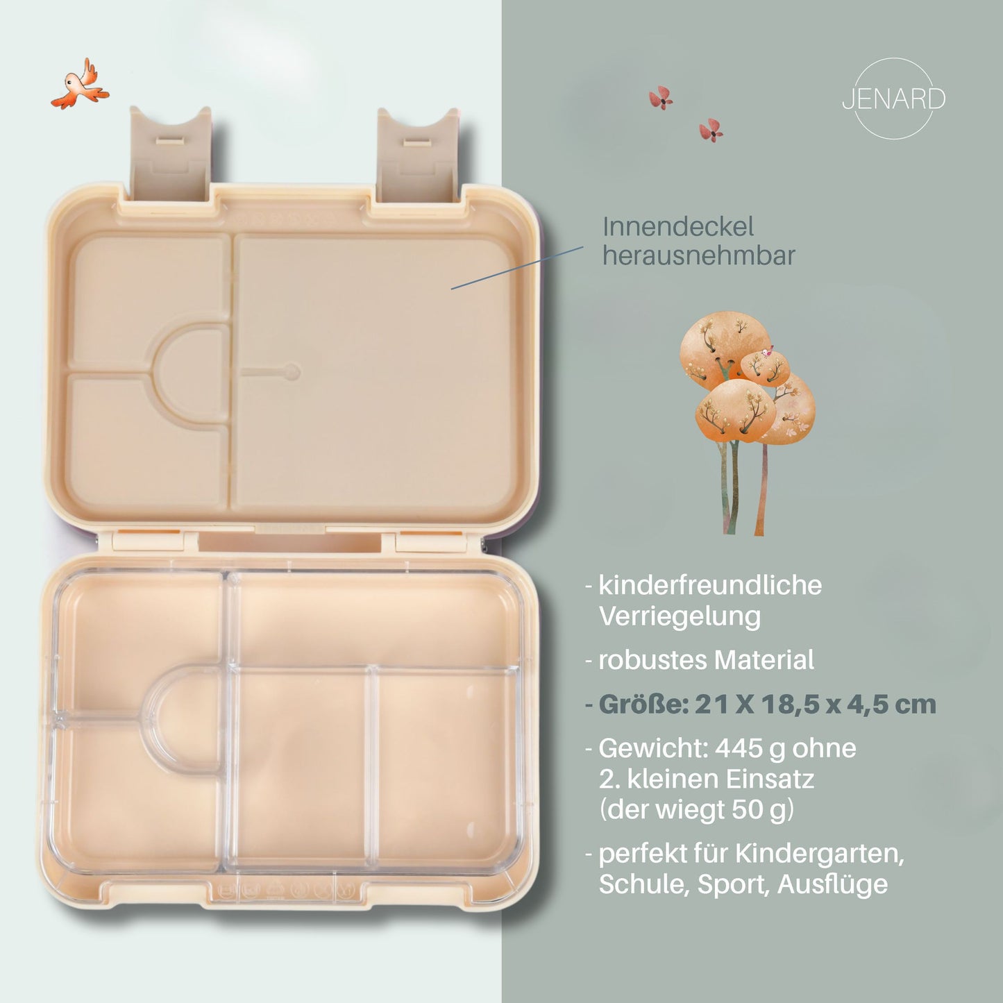 Brotdose & Trinkflasche Set für Kinder – Creme / Tiere im Wald