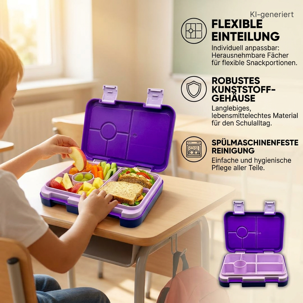 Jenard Lunch Box for Kids with Compartments. Very robust, flexible, and practical lunchbox, ideal for school. Cool Bento Box in Purple / Anime