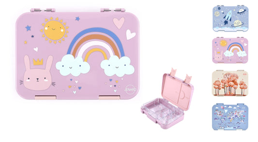 JENARD® Brotdose, Bento Box, Lunch Box, Vesper Box für Kinder - Rosa / Regenbogen
