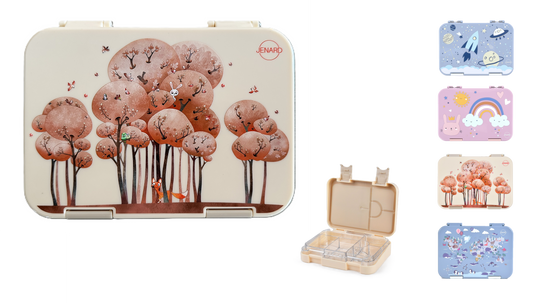 JENARD® Brotdose, Bento Box, Lunch Box, Vesper Box für Kinder - Creme / Tiere in Wald