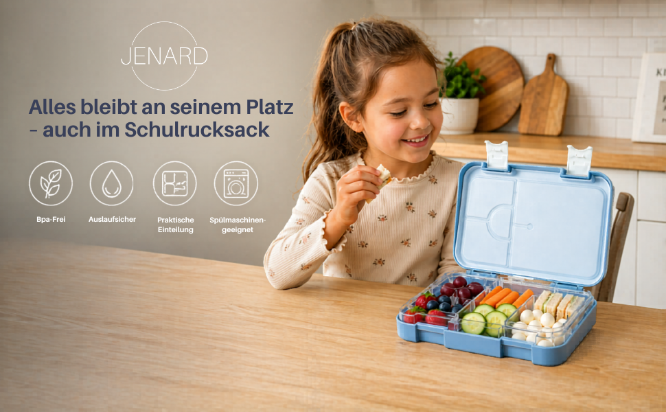 Brotdose Kinder auslaufsicher mit Fächern – Bento Lunchbox Kindergarten BPA frei - Weltkarte mit Tiere – JENARD