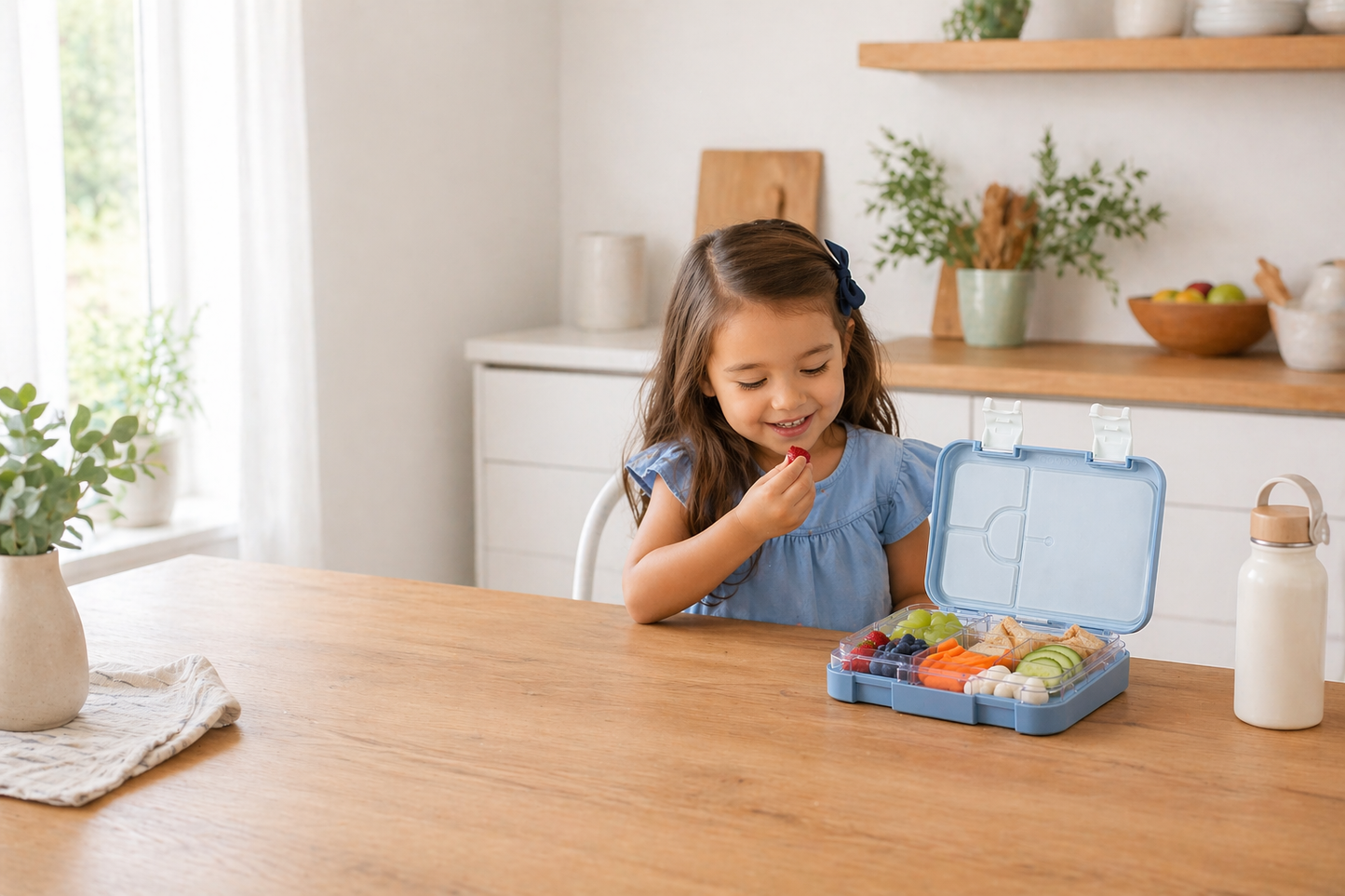 JENARD Brotdose & Trinkflasche Set für Kinder – Blau | Weltkarte