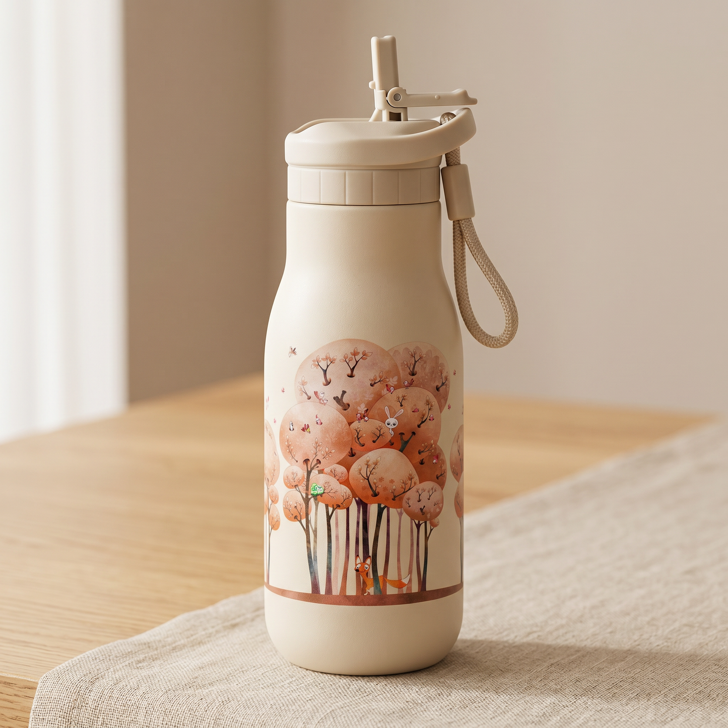 JENARD Brotdose & Trinkflasche Set für Kinder – Creme | Tiere im Wald
