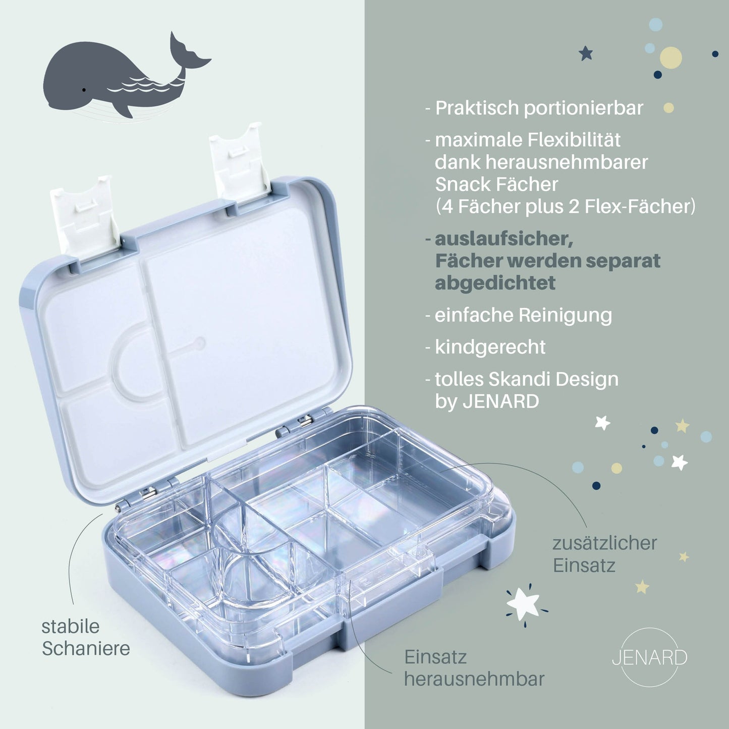 Brotdose & Trinkflasche Set für Kinder – Blau / Weltkarte mit Tiere