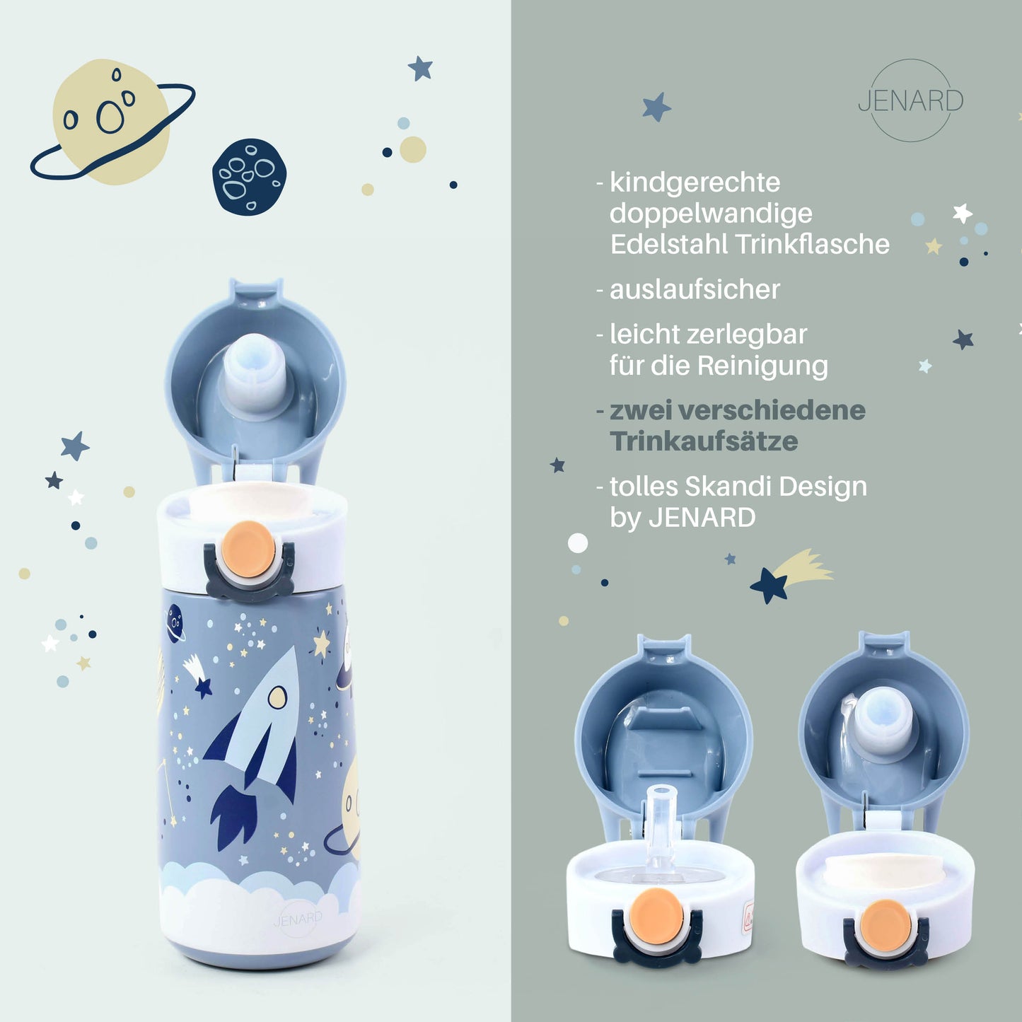 JENARD® SET Lunchbox e borraccia in acciaio inox blu / Spazio
