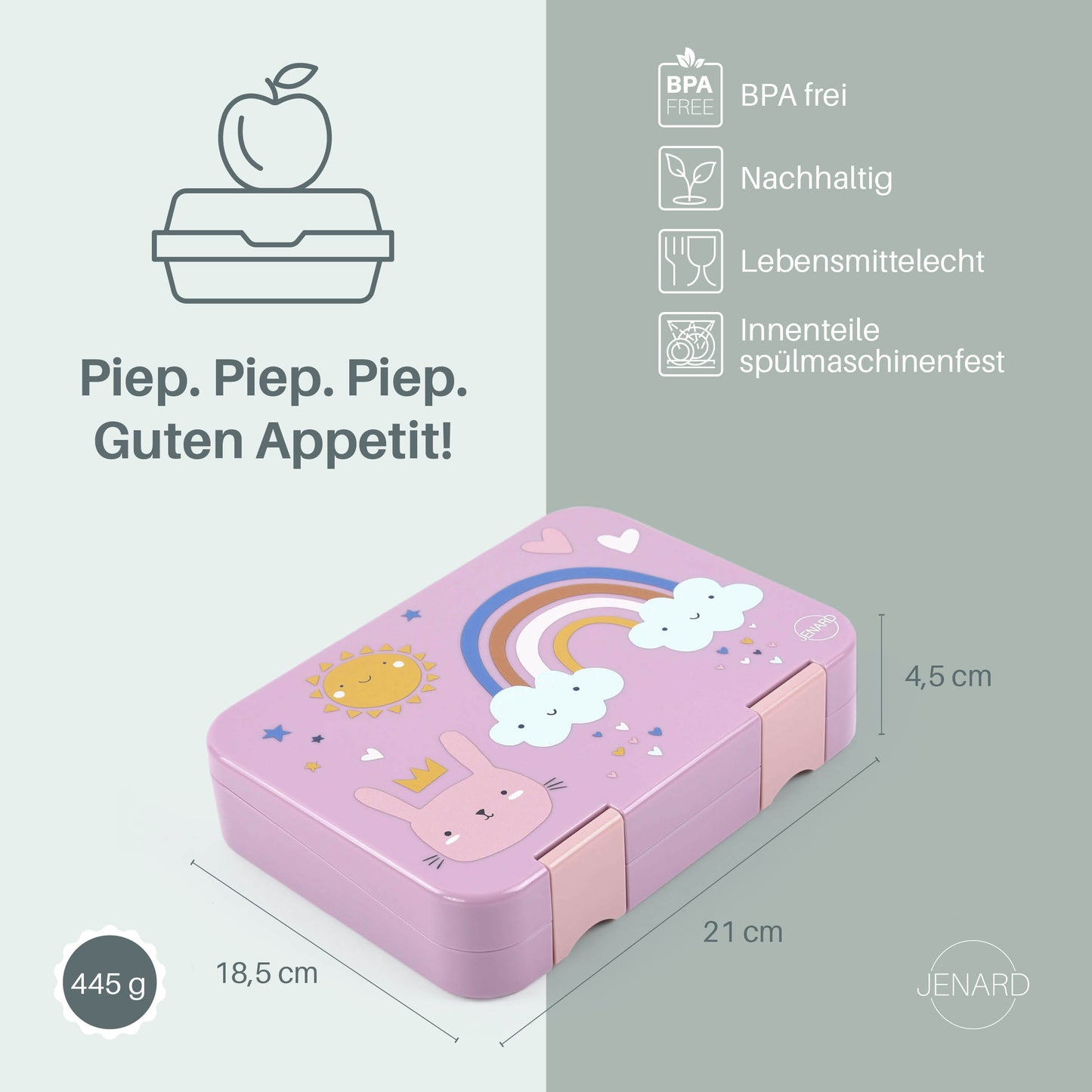 JENARD® SET Brotdose & Trinkflasche Edelstahl / Rosa - Regenbogen