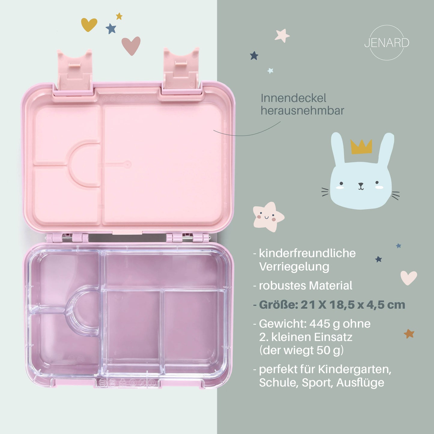 JENARD® SET Brotdose & Trinkflasche Edelstahl / Rosa - Regenbogen