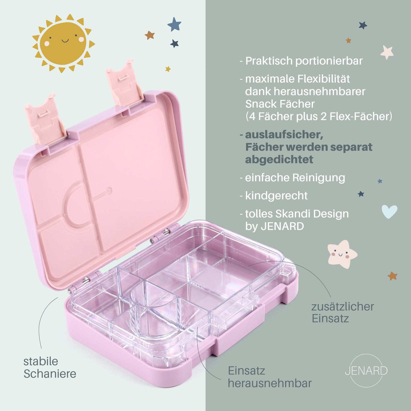 JENARD® SET Brotdose & Trinkflasche Edelstahl / Rosa - Regenbogen