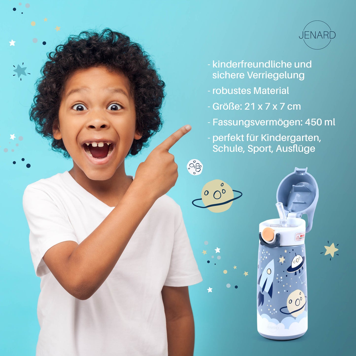 JENARD® SET Lunchbox e borraccia in acciaio inox blu / Spazio