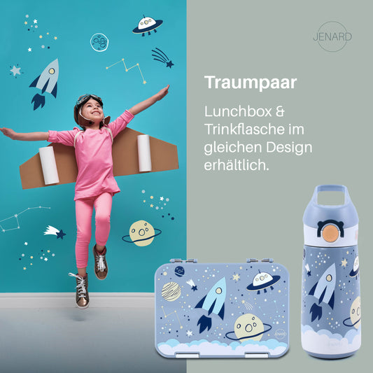 JENARD® SET Brotdose & Trinkflasche Edelstahl Blau / Weltraum Space