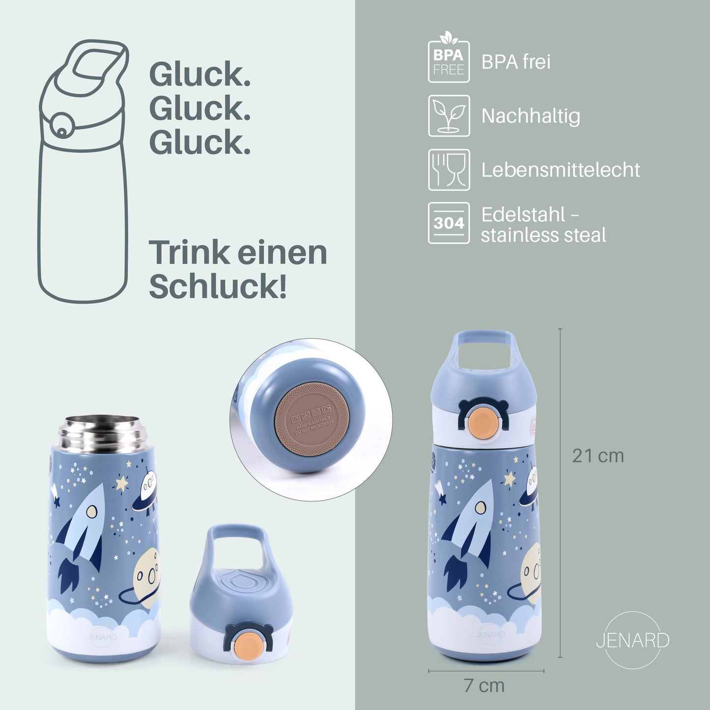 JENARD® SET Lunchbox e borraccia in acciaio inox blu / Spazio