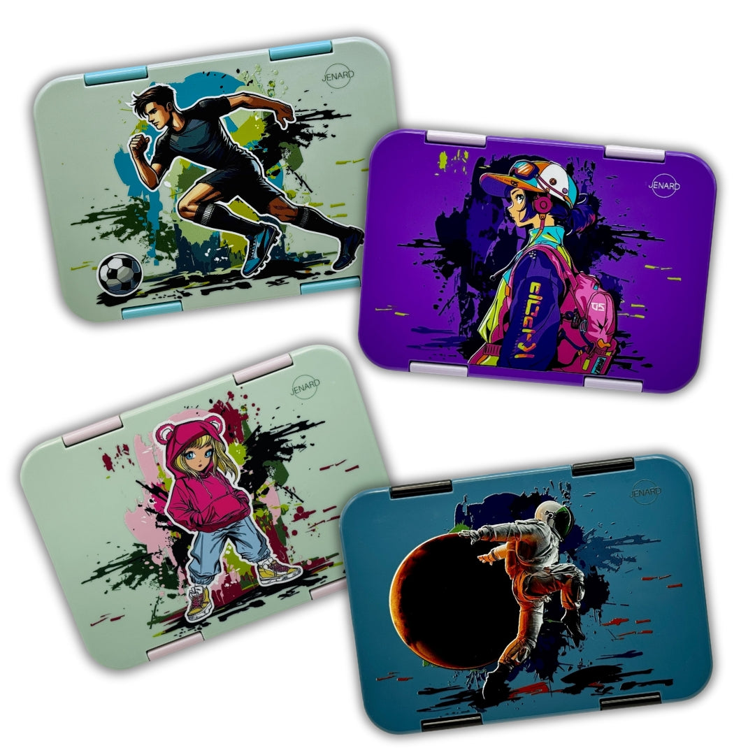 Jenard Brotdose für Kinder mit Fächern. Sehr robuste, flexible und praktische Lunchbox, ideal für die Schule. Coole Bentobox in Lila / Anime