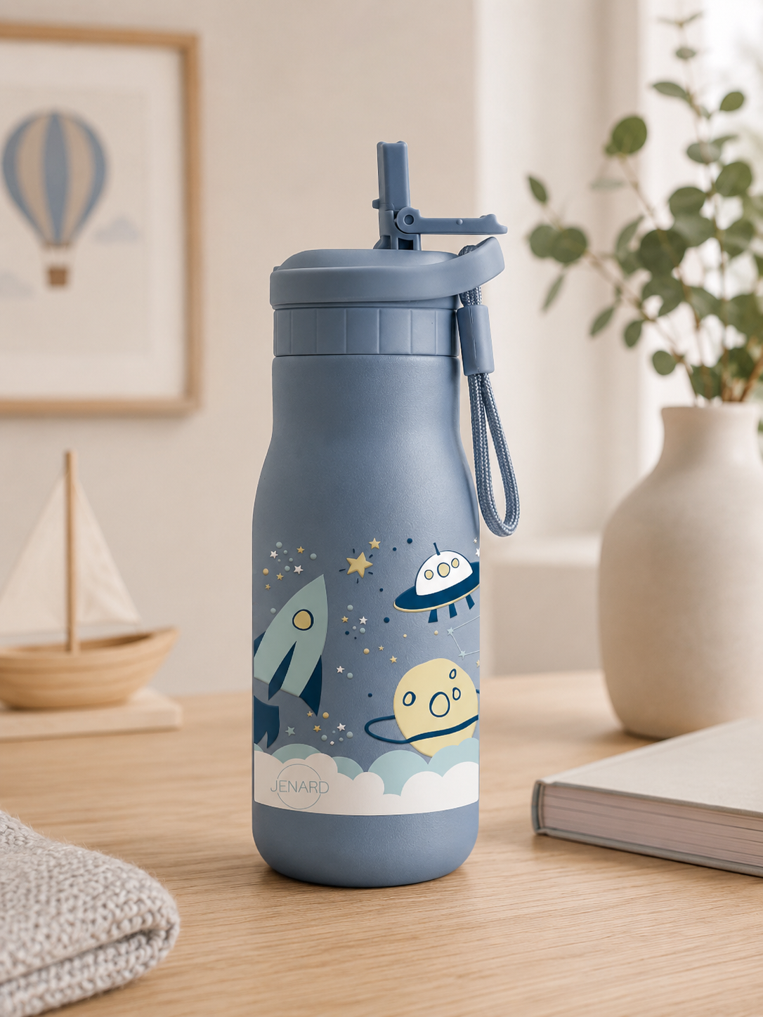 JENARD Brotdose & Trinkflasche Set für Kinder – Blau | Weltraum